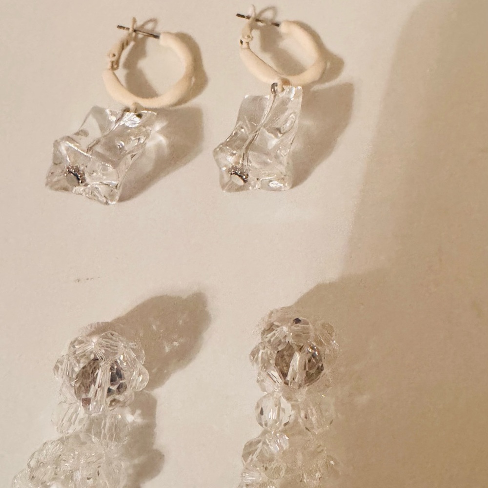 Set of 2 Clear Acrylic Earrings, Ice Cube Earrings and Clear Dangle Earrings - Picture 6 of 7
